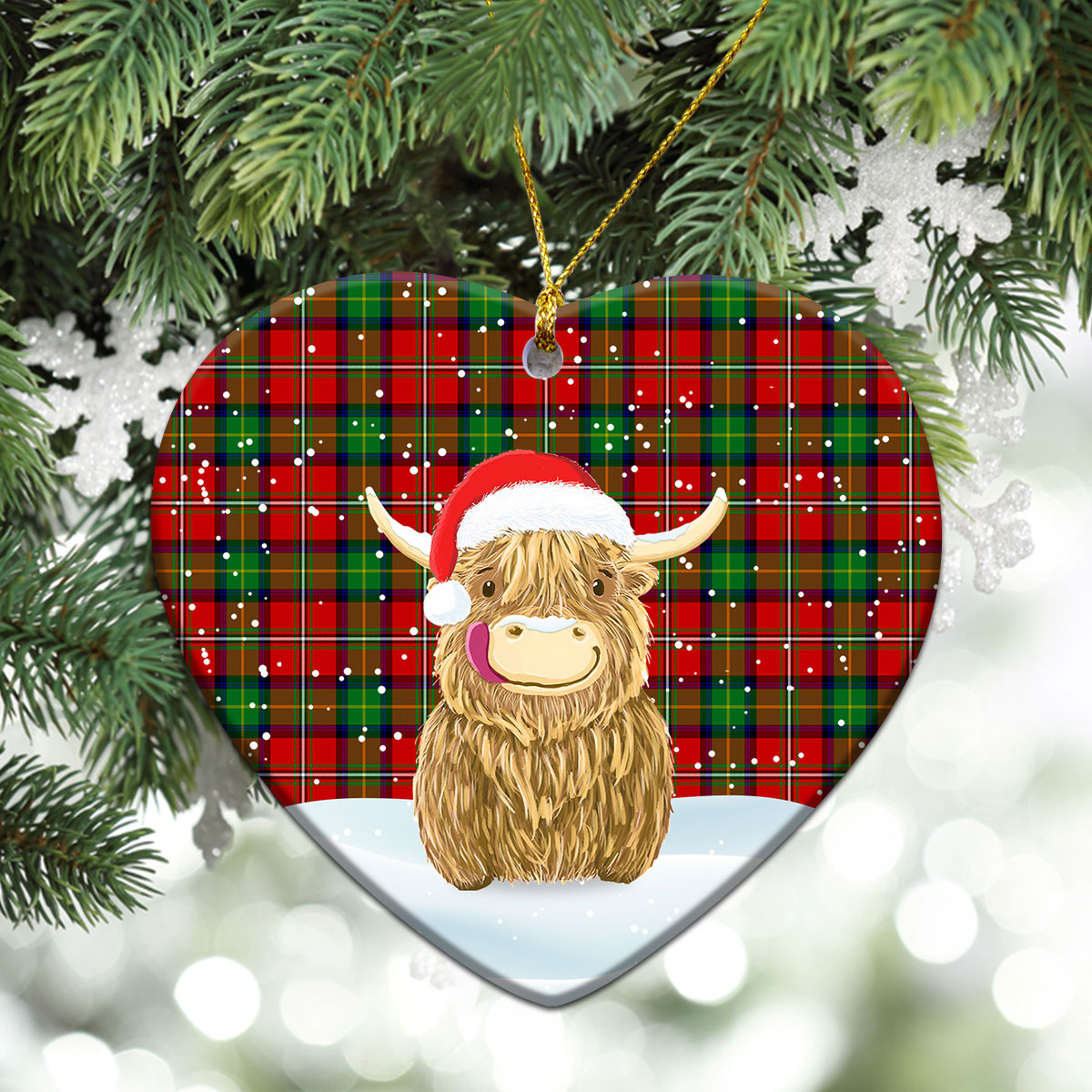 Fullarton Tartan Christmas Ceramic Ornament - Highland Cows Style