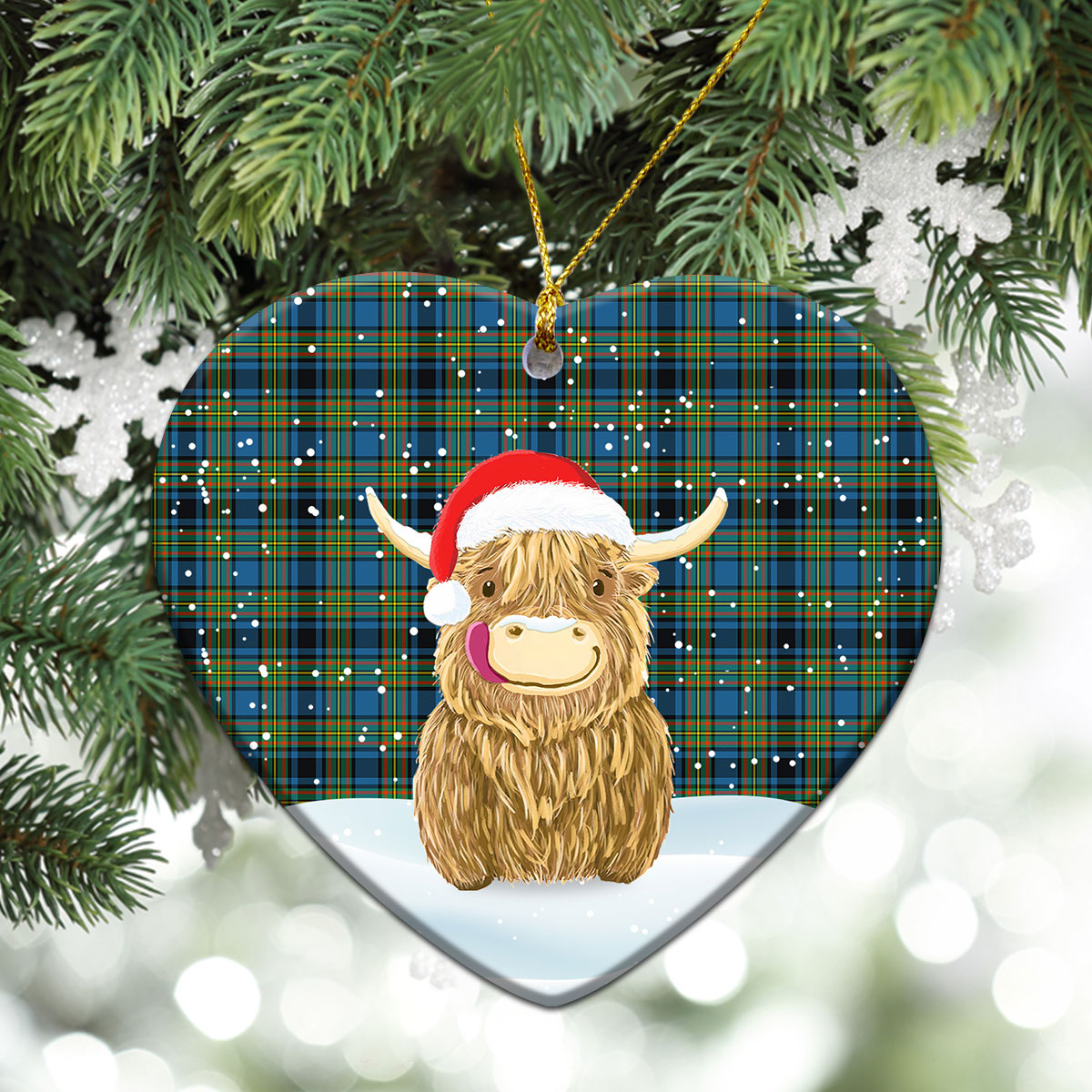 Gillies Ancient Tartan Christmas Ceramic Ornament - Highland Cows Style