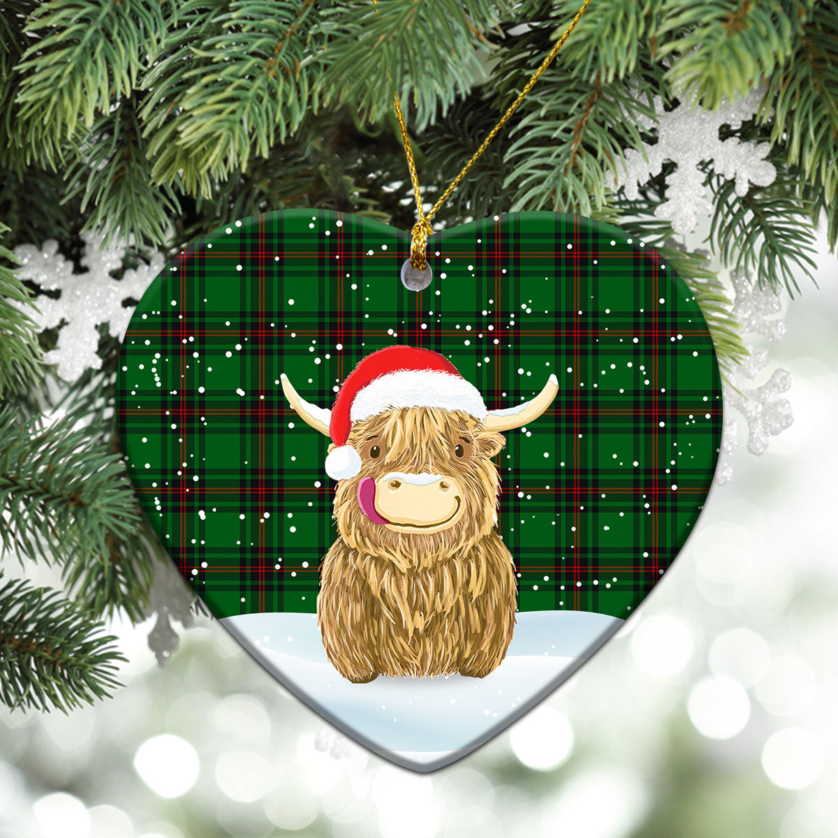 Halkerston Tartan Christmas Ceramic Ornament - Highland Cows Style