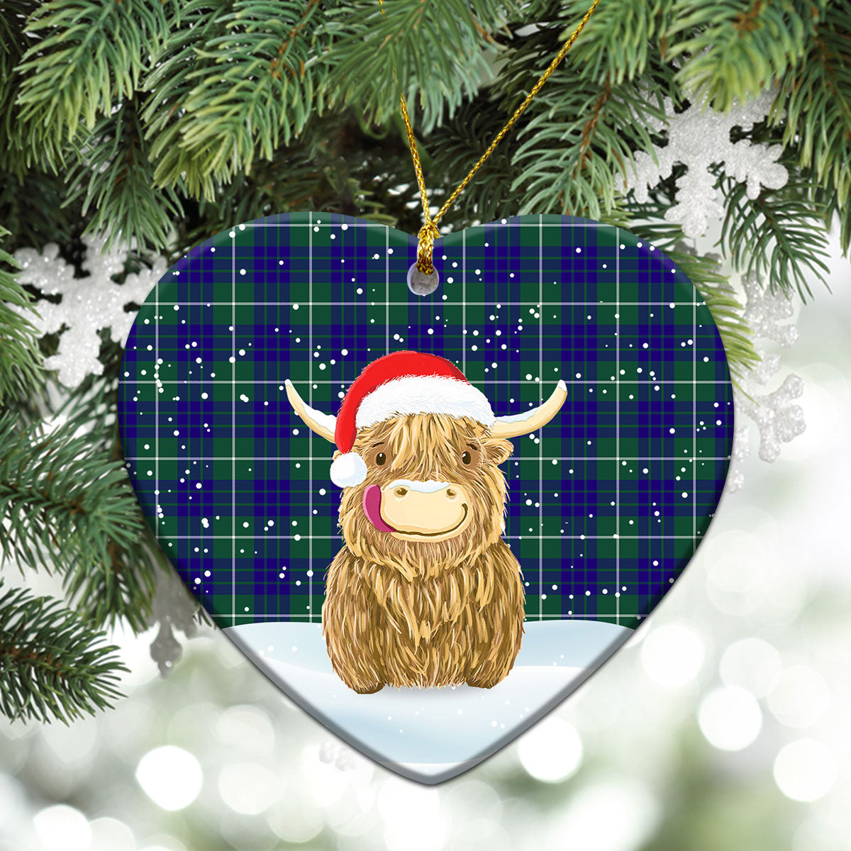 Hamilton Hunting Modern Tartan Christmas Ceramic Ornament - Highland Cows Style