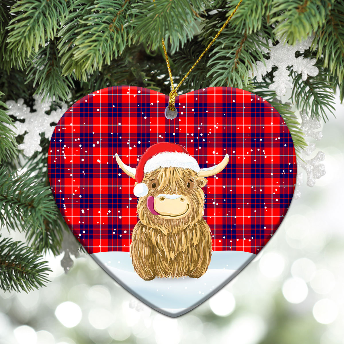 Hamilton Modern Tartan Christmas Ceramic Ornament - Highland Cows Style