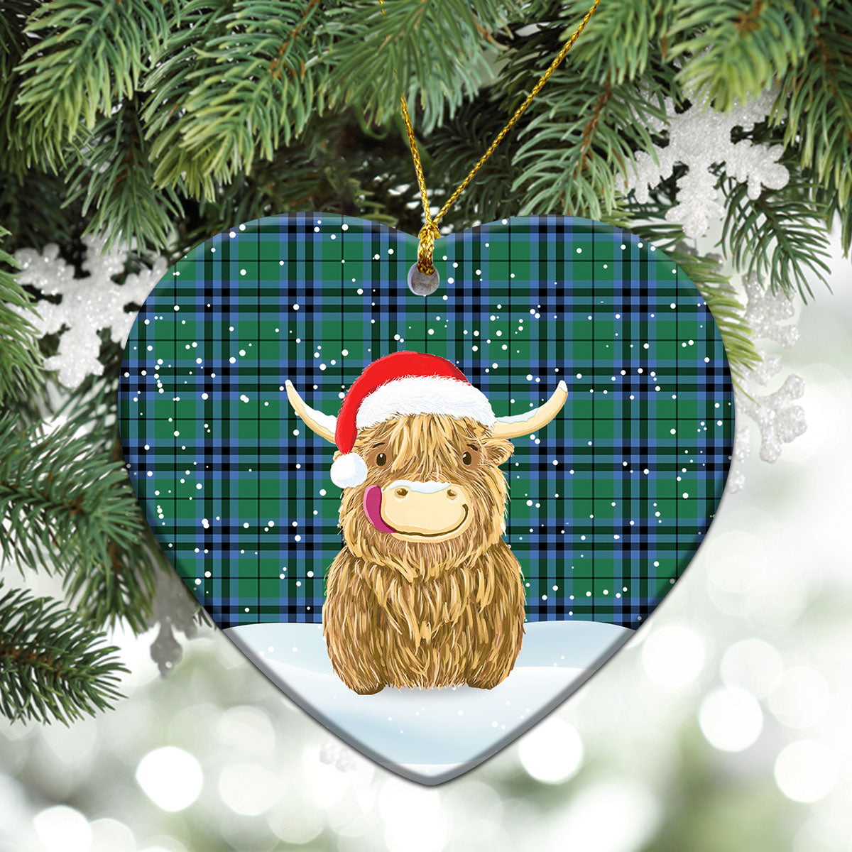 Keith Ancient Tartan Christmas Ceramic Ornament - Highland Cows Style