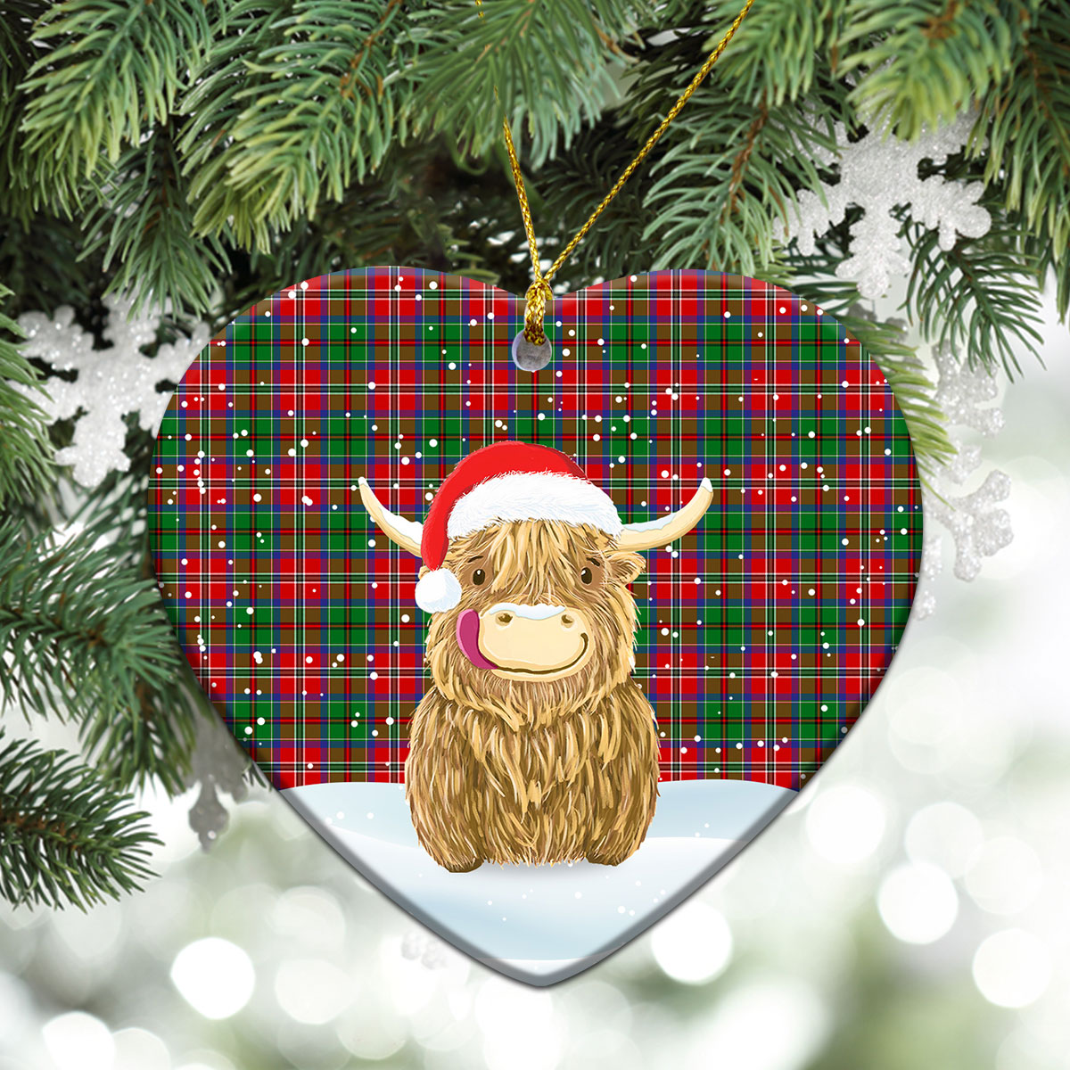 MacCulloch (McCulloch) Tartan Christmas Ceramic Ornament - Highland Cows Style