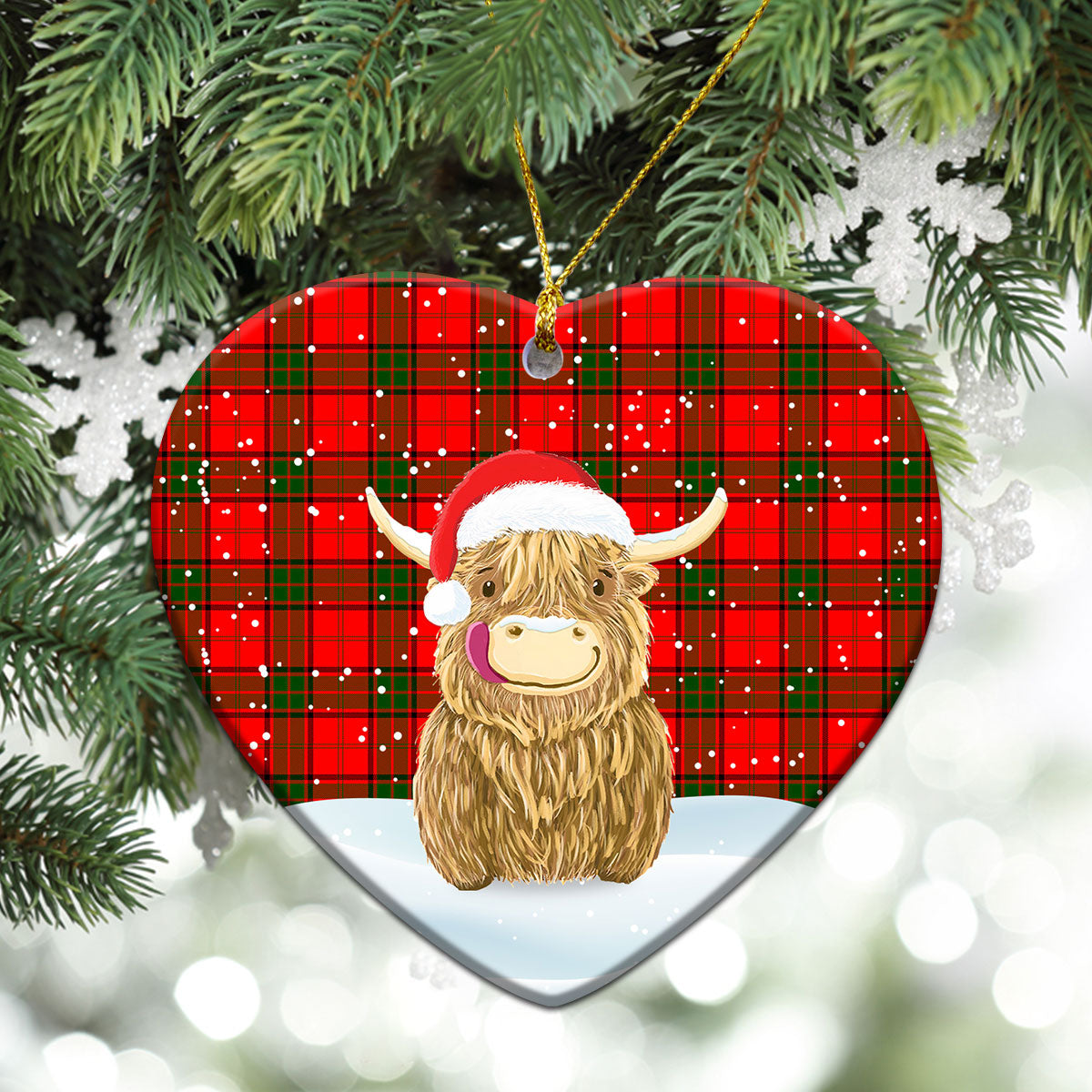 Maxtone Tartan Christmas Ceramic Ornament - Highland Cows Style