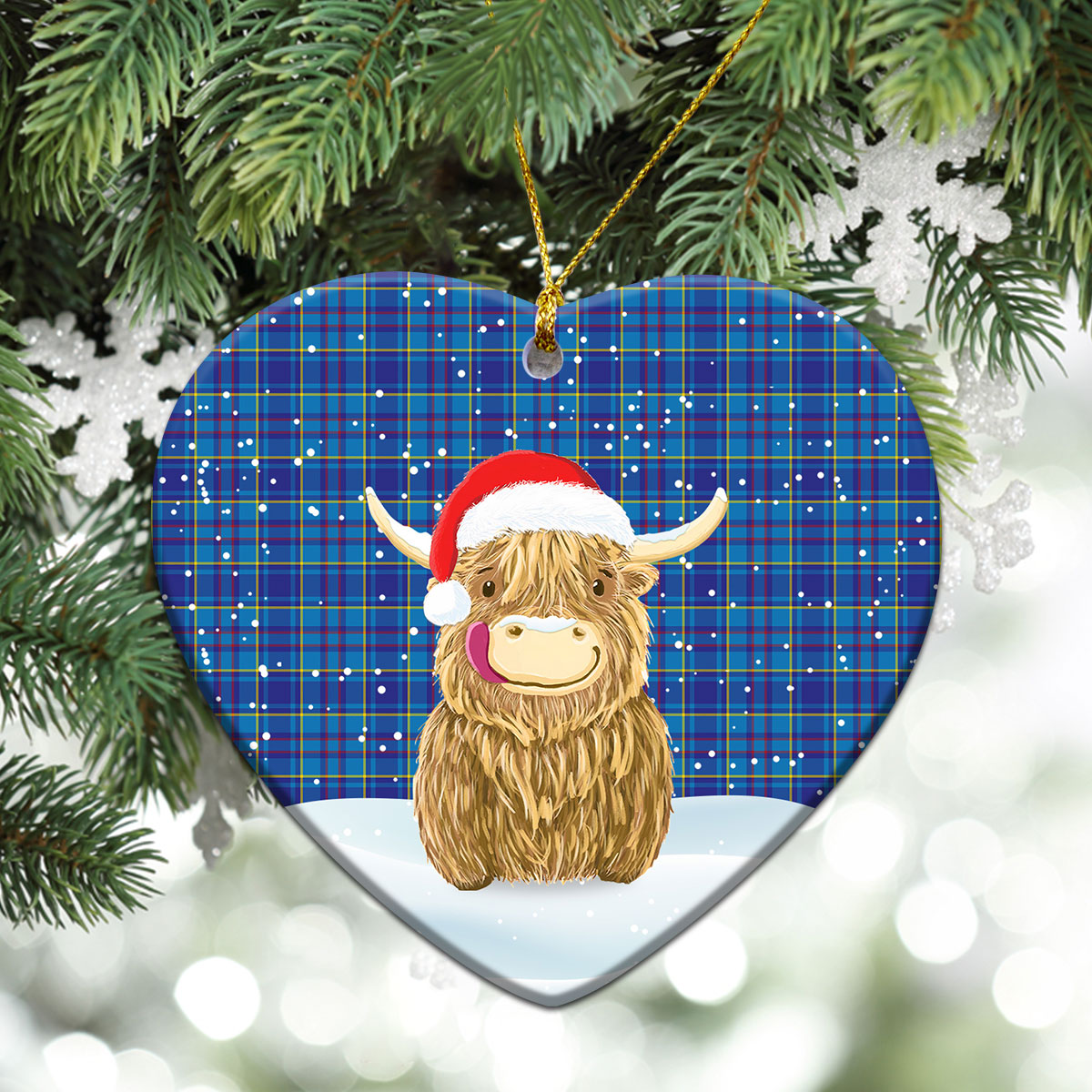 Mercer Modern Tartan Christmas Ceramic Ornament - Highland Cows Style