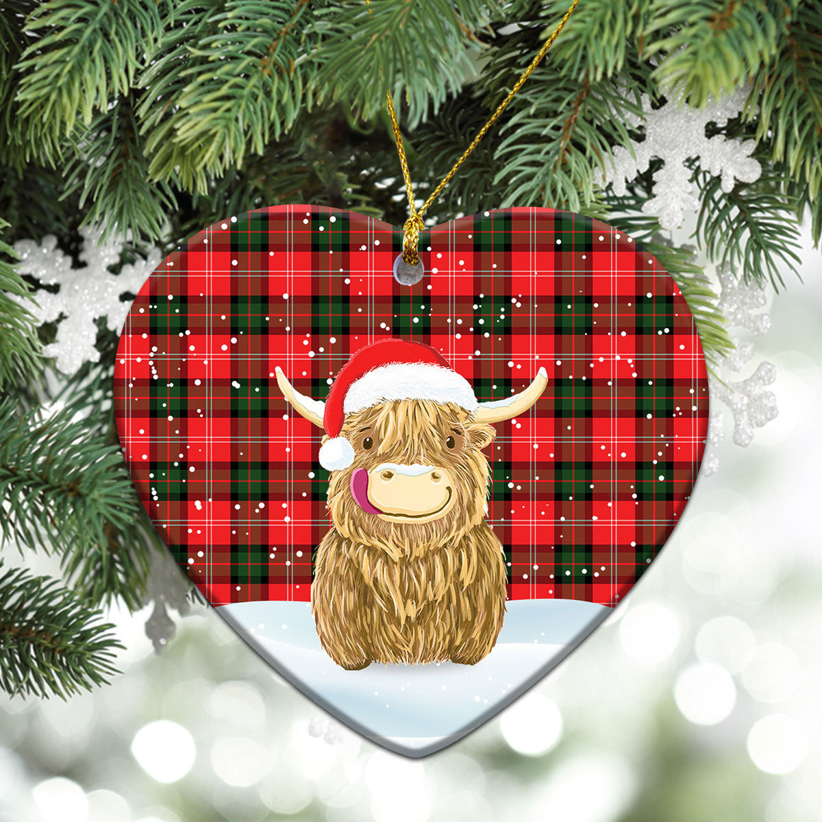 Nesbitt Modern Tartan Christmas Ceramic Ornament - Highland Cows Style