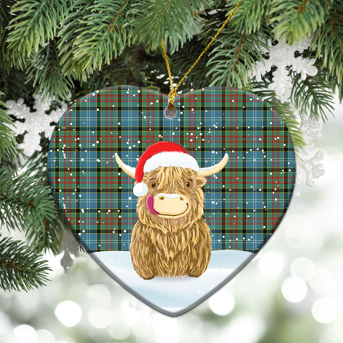 Paisley District Tartan Christmas Ceramic Ornament - Highland Cows Style