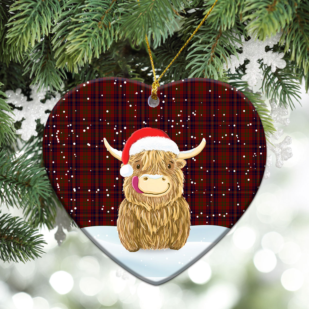 Walker Tartan Christmas Ceramic Ornament - Highland Cows Style