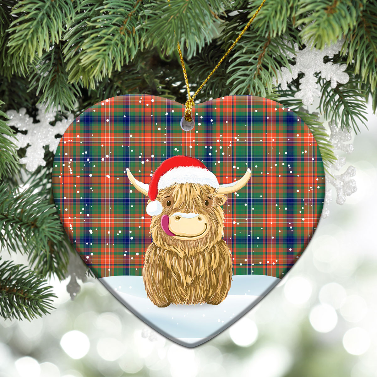 Wilson Ancient Tartan Christmas Ceramic Ornament - Highland Cows Style