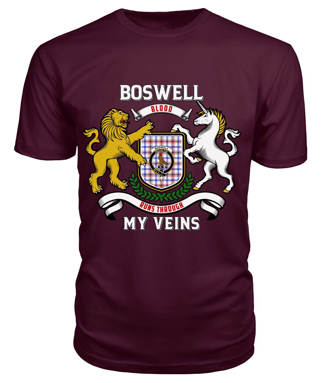 Boswell Modern Tartan Crest 2D T-shirt - Blood Runs Through My Veins Style