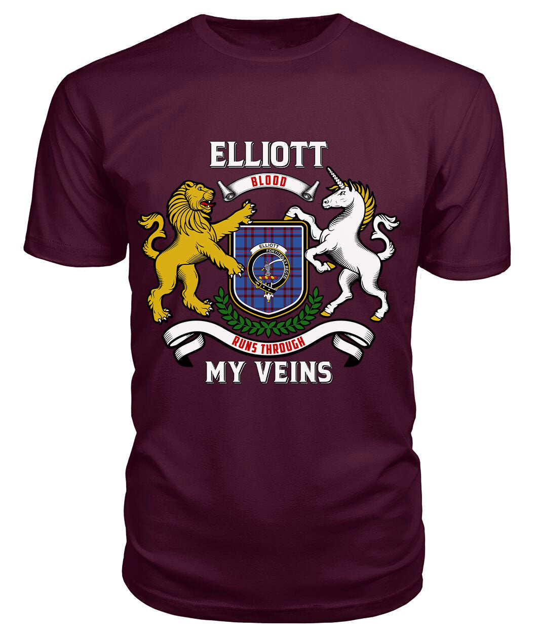 Elliott Modern Tartan Crest 2D T-shirt - Blood Runs Through My Veins Style