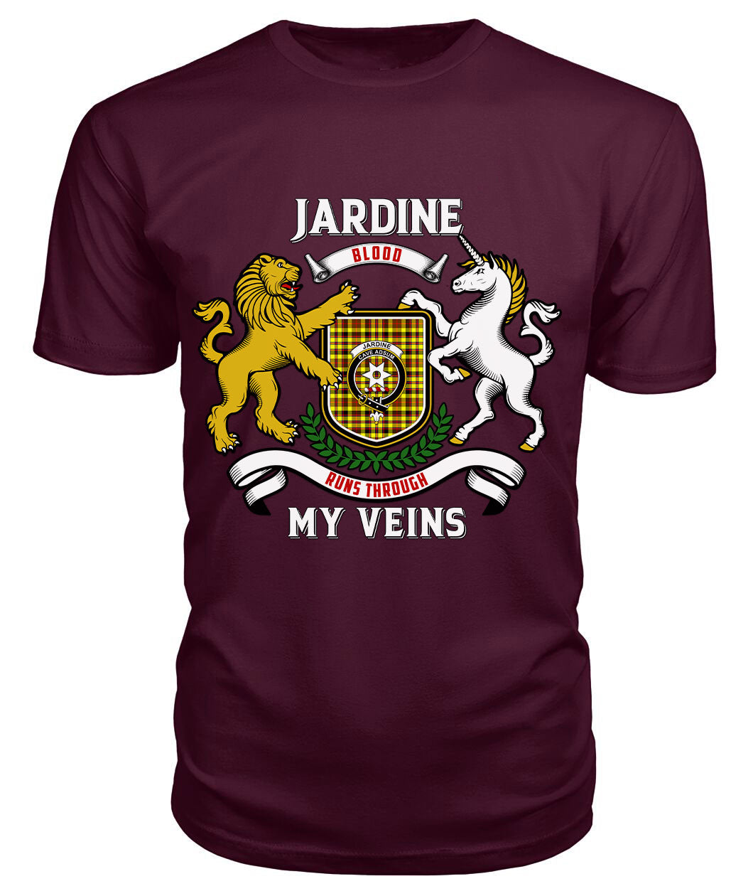 Jardine Tartan Crest 2D T-shirt - Blood Runs Through My Veins Style