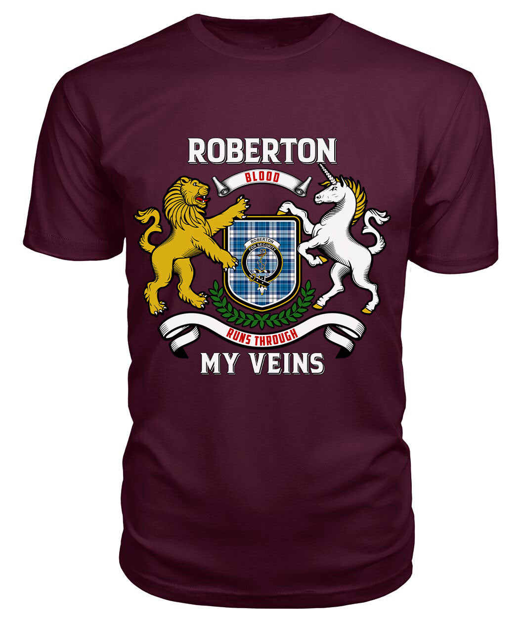 Roberton Tartan Crest 2D T-shirt - Blood Runs Through My Veins Style