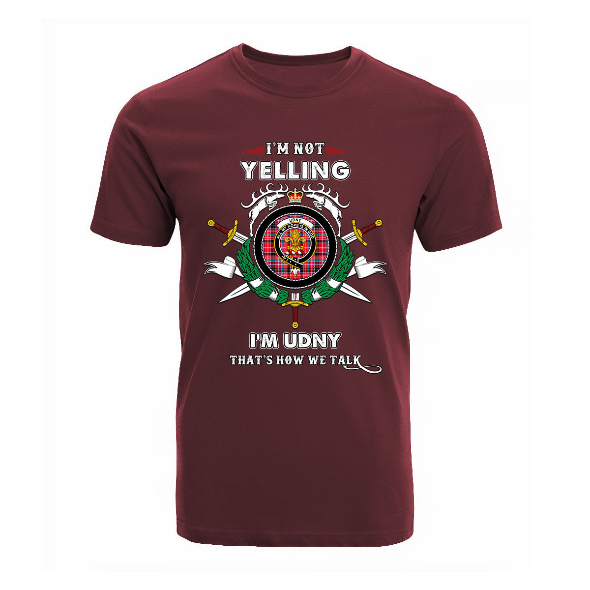 Udny Tartan Crest T-shirt - I'm not yelling style