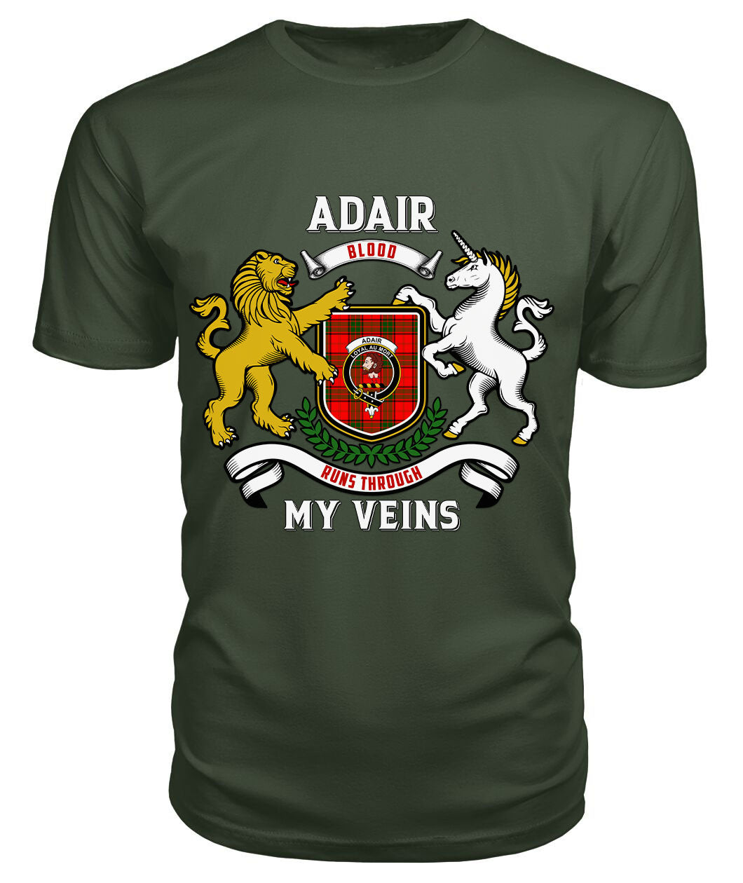 Adair Modern Tartan Crest 2D T-shirt - Blood Runs Through My Veins Style