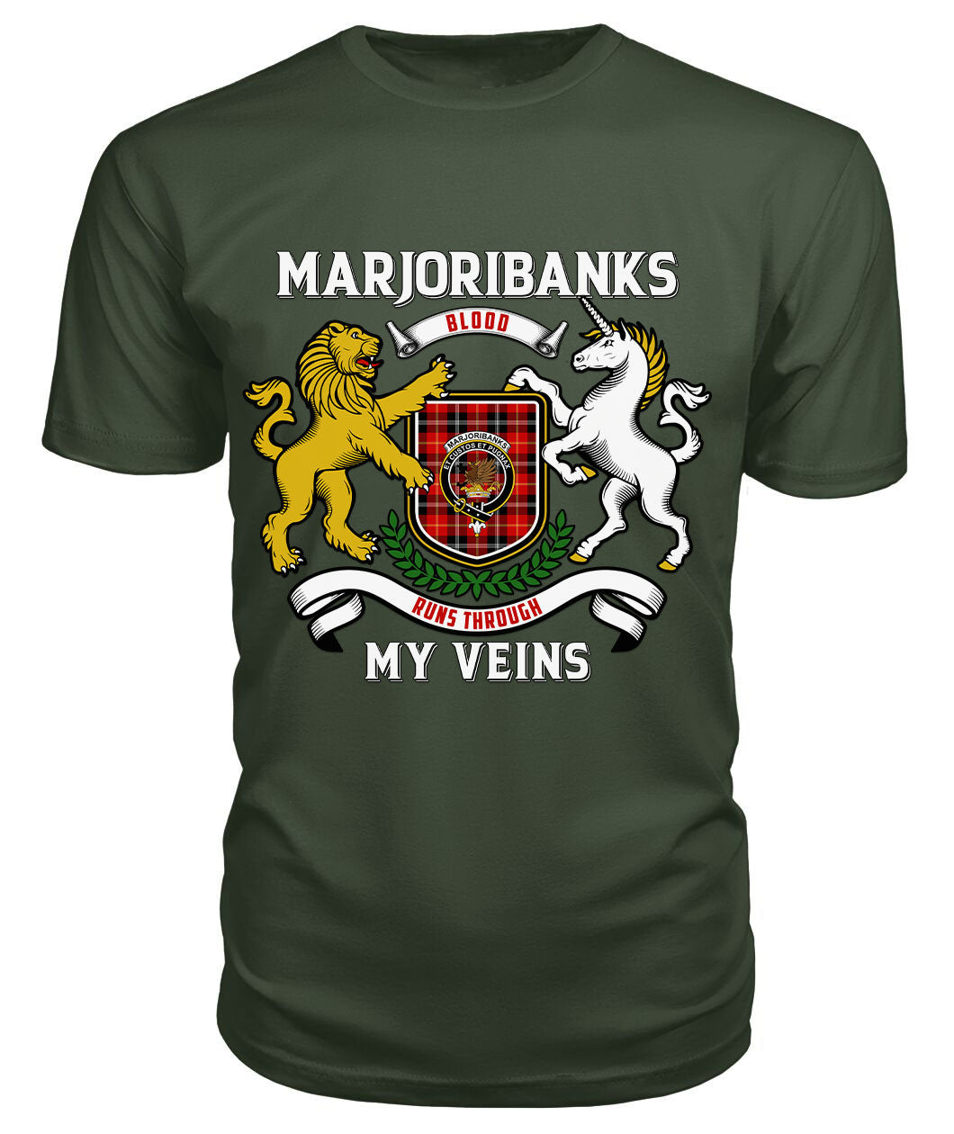 Marjoribanks Tartan Crest 2D T-shirt - Blood Runs Through My Veins Style