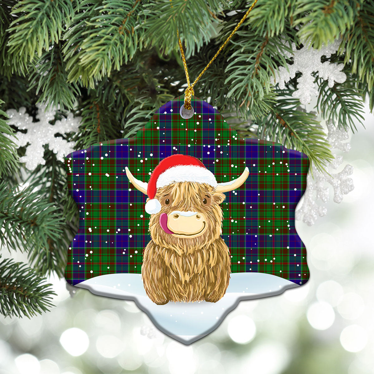 Adam Tartan Christmas Ceramic Ornament - Highland Cows Style