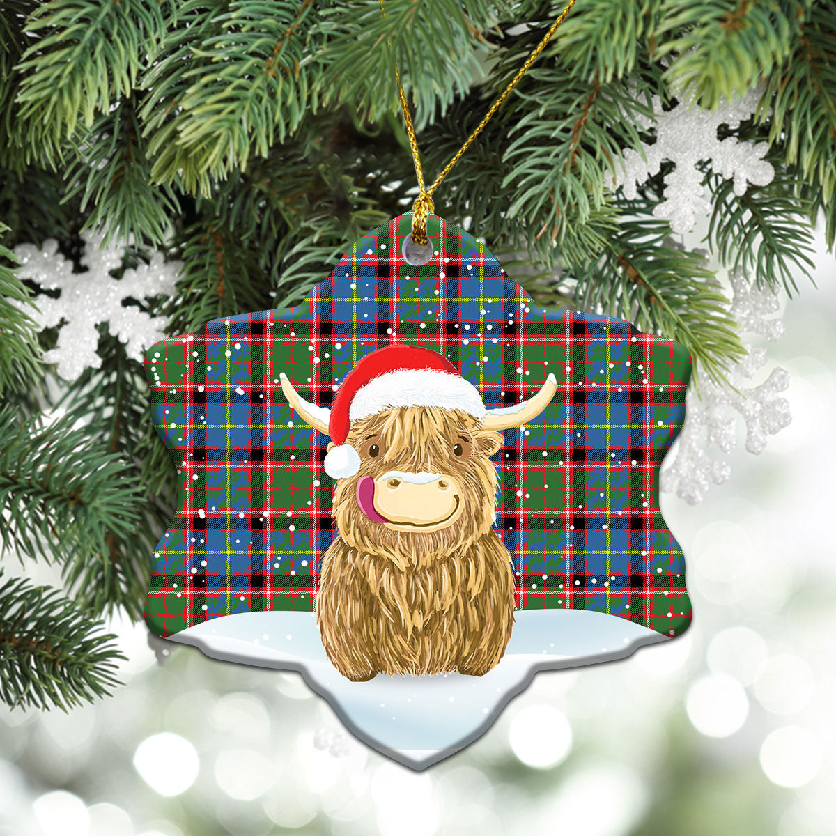 Aikenhead Tartan Christmas Ceramic Ornament - Highland Cows Style