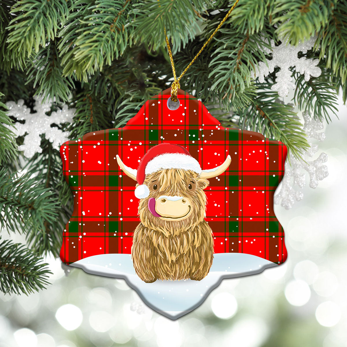 Darroch (Gourock) Tartan Christmas Ceramic Ornament - Highland Cows Style