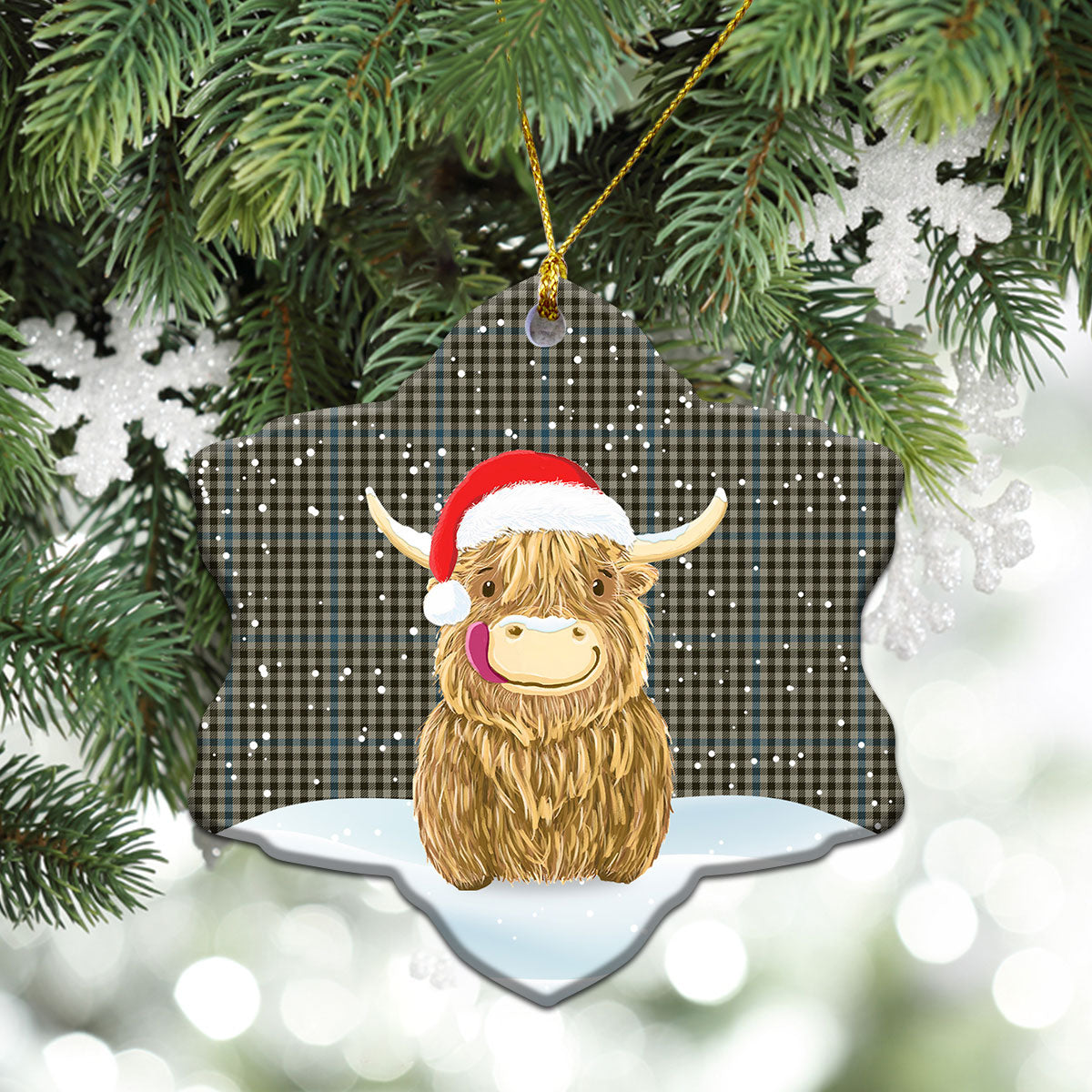 Haig Check Tartan Christmas Ceramic Ornament - Highland Cows Style