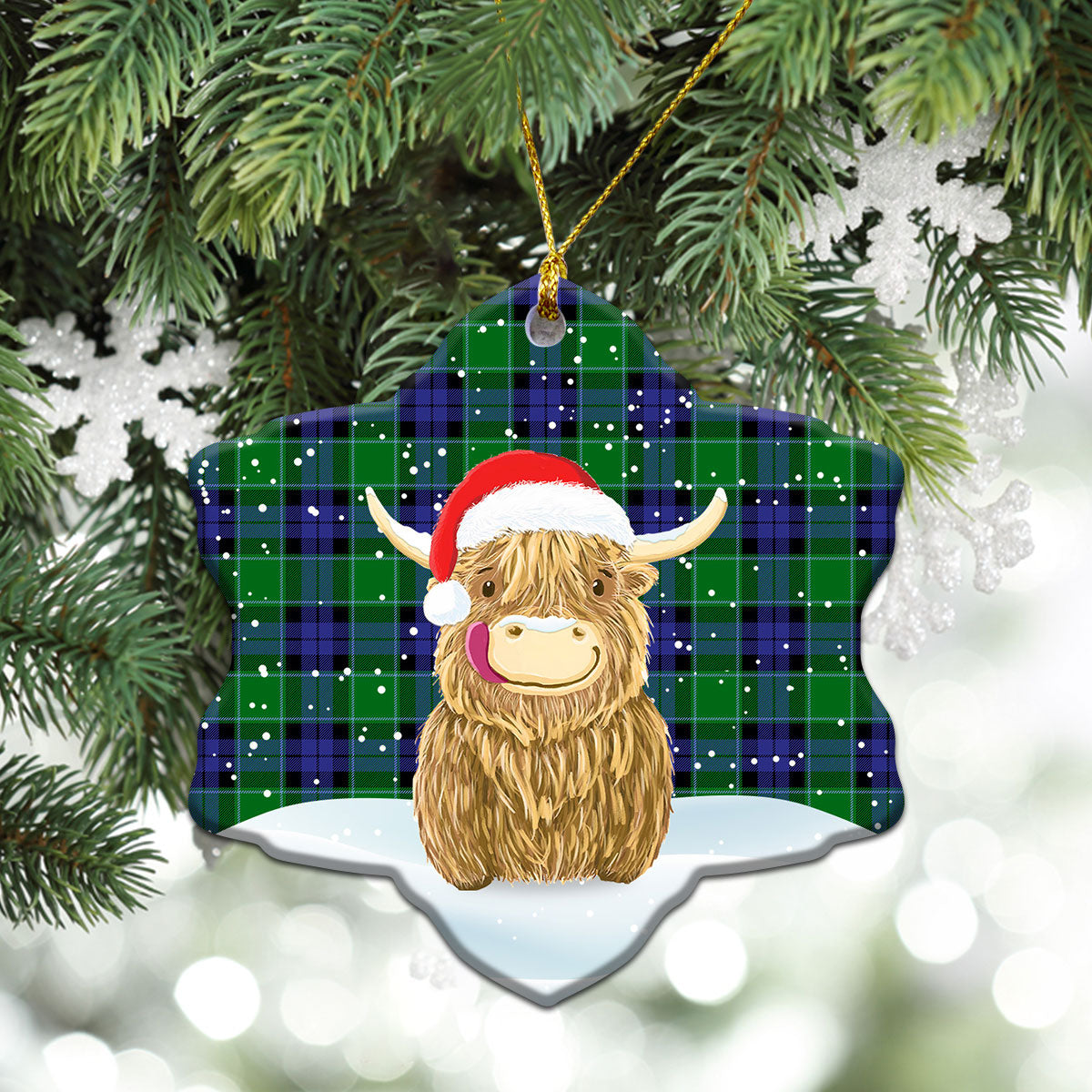 Haldane Tartan Christmas Ceramic Ornament - Highland Cows Style