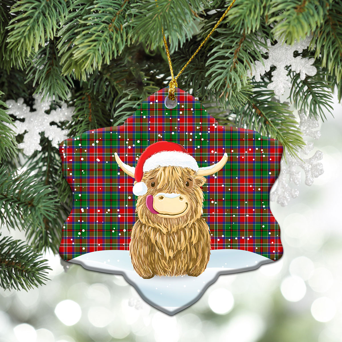 MacCulloch (McCulloch) Tartan Christmas Ceramic Ornament - Highland Cows Style