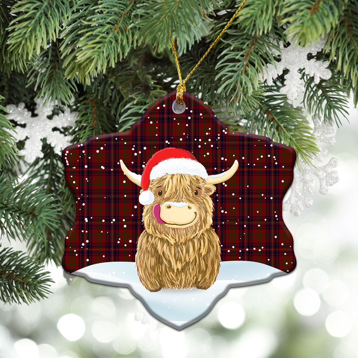 Walker Tartan Christmas Ceramic Ornament - Highland Cows Style