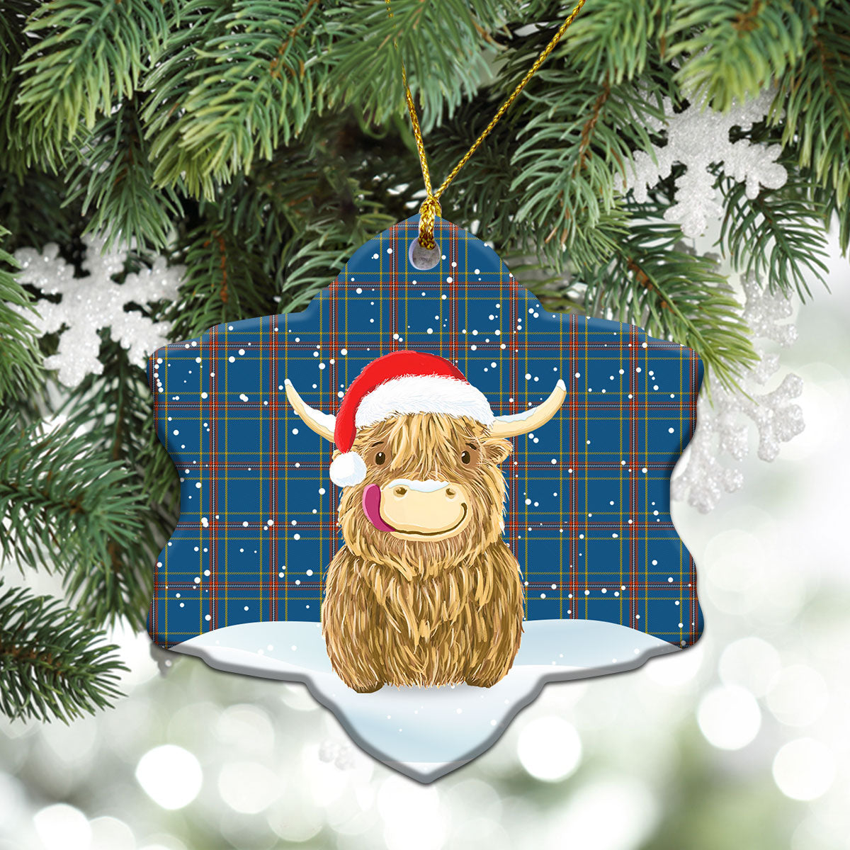 Wiley Tartan Christmas Ceramic Ornament - Highland Cows Style