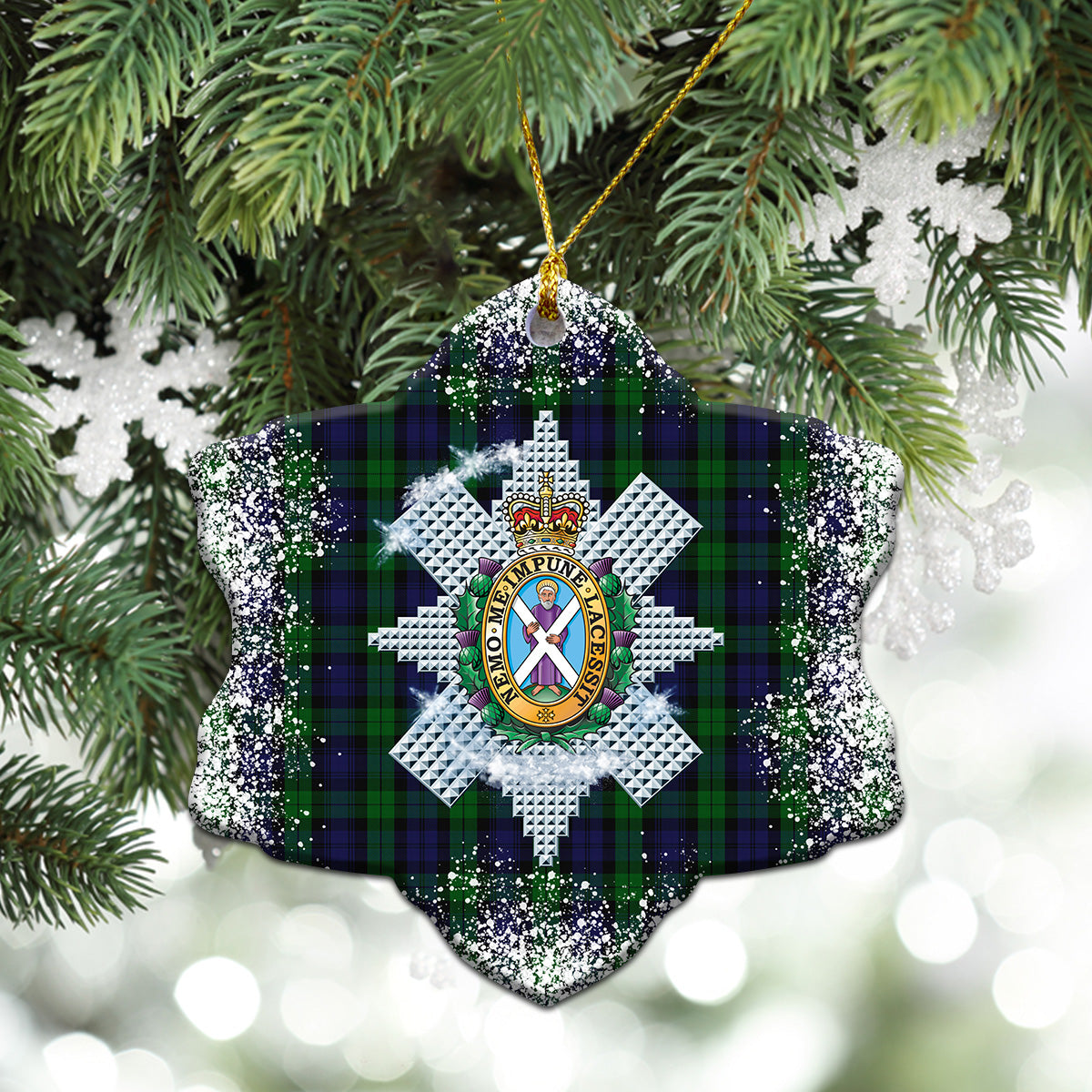 Black Watch Tartan Christmas Ceramic Ornament - Snow Style