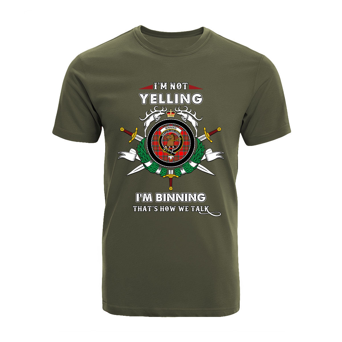 Binning Tartan Crest T-shirt - I'm not yelling style