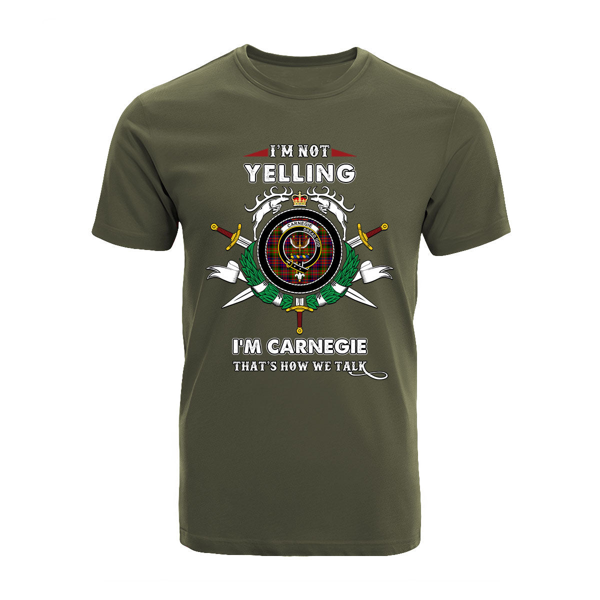 Carnegie Tartan Crest T-shirt - I'm not yelling style