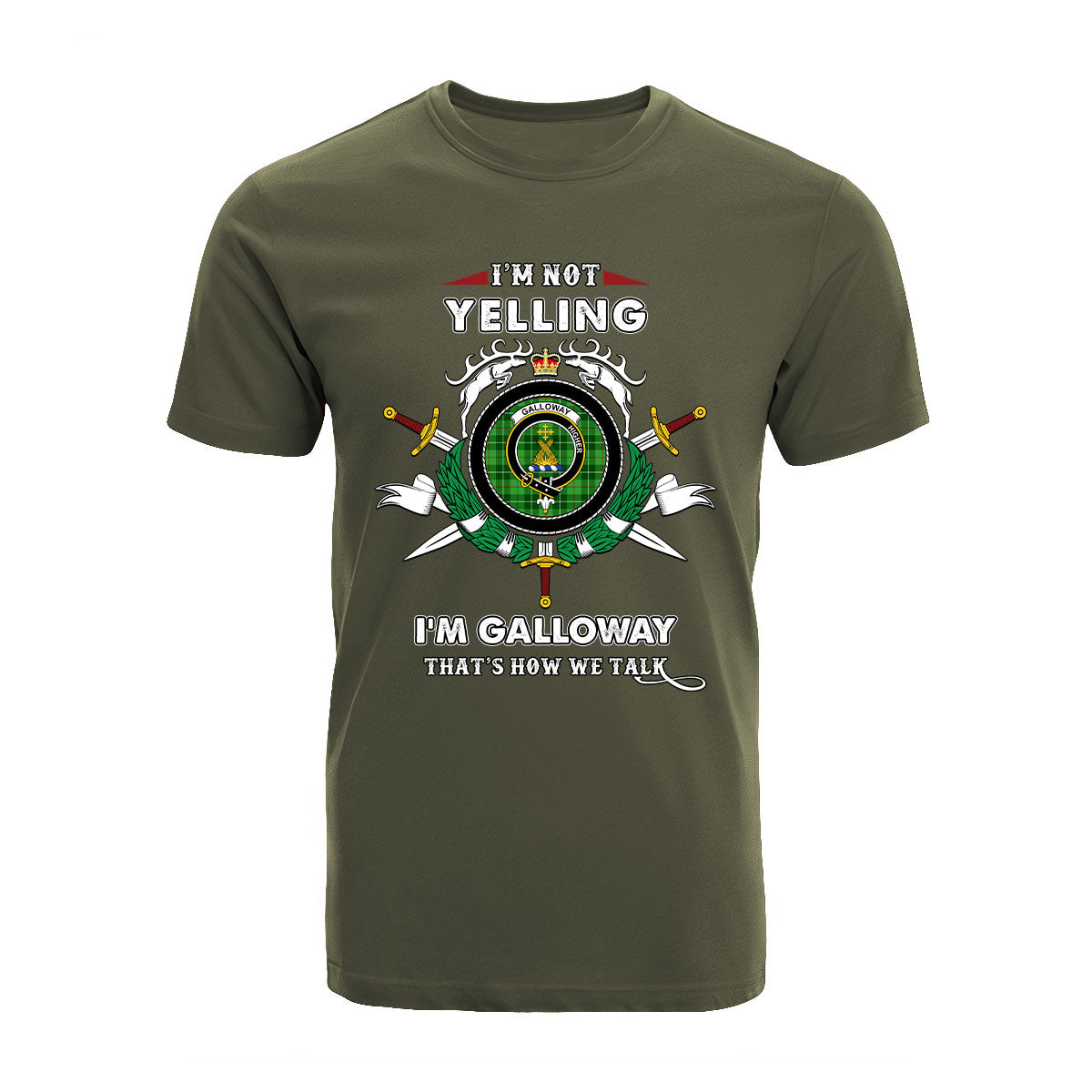 Galloway Tartan Crest T-shirt - I'm not yelling style