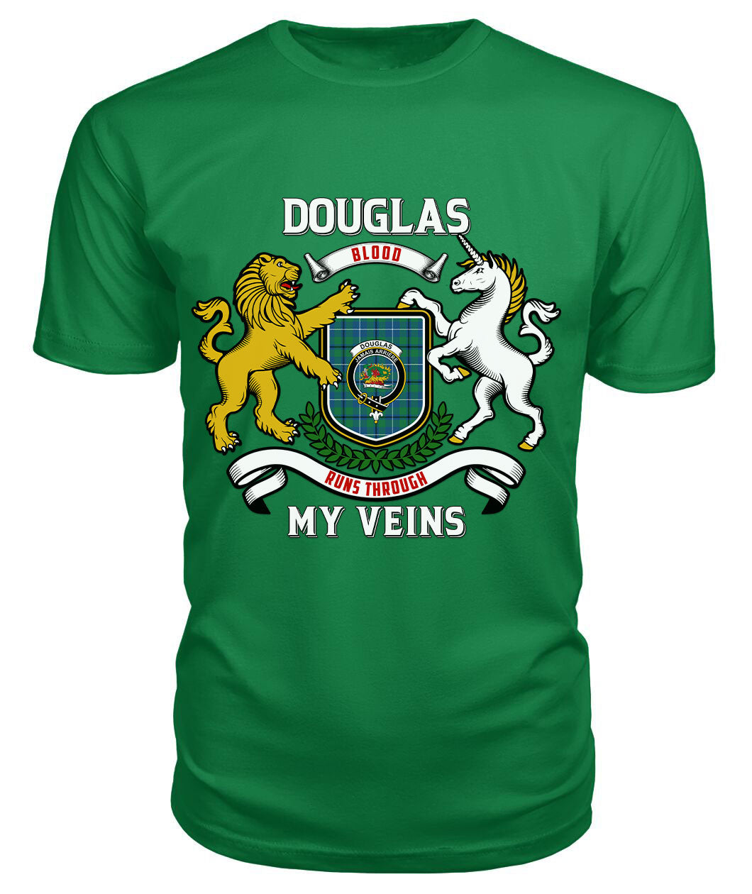 Douglas Ancient Tartan Crest 2D T-shirt - Blood Runs Through My Veins Style