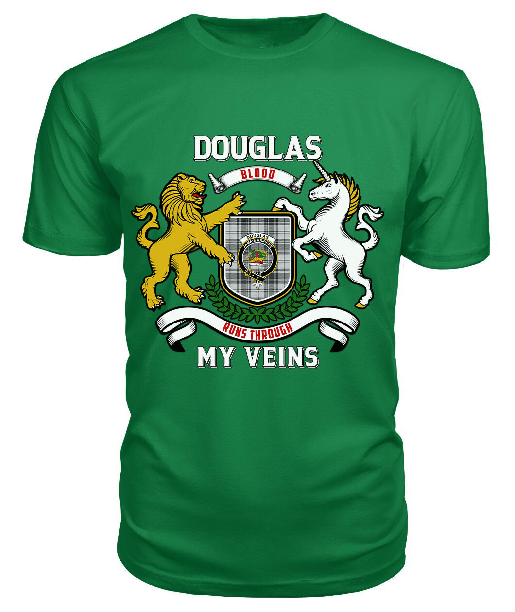 Douglas Grey Modern Tartan Crest 2D T-shirt - Blood Runs Through My Veins Style