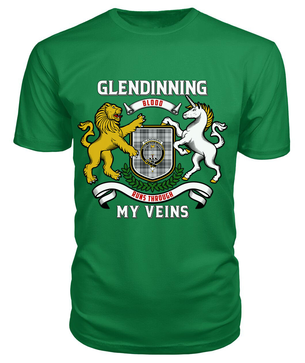 Glendinning Tartan Crest 2D T-shirt - Blood Runs Through My Veins Style