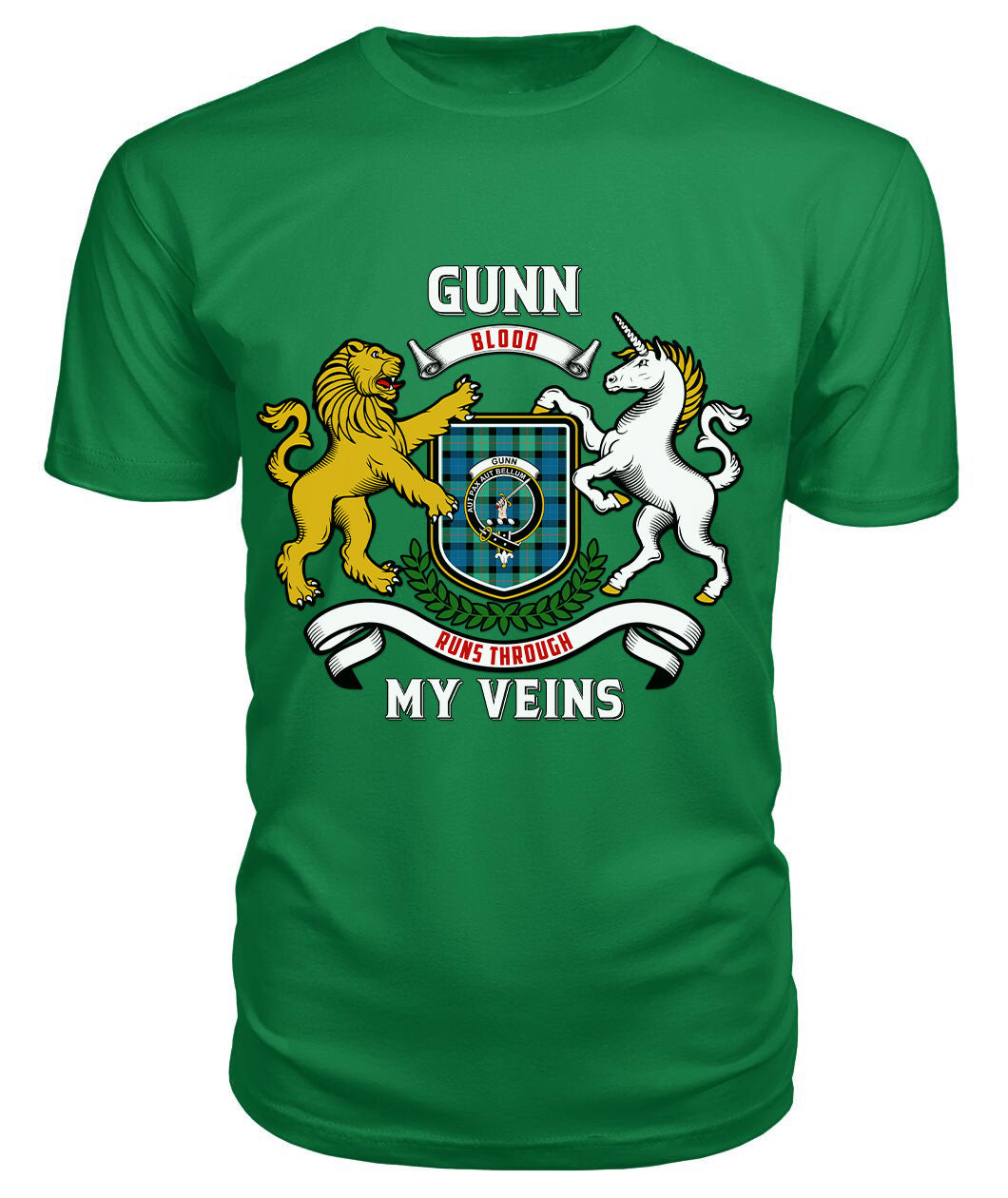 Gunn Ancient Tartan Crest 2D T-shirt - Blood Runs Through My Veins Style