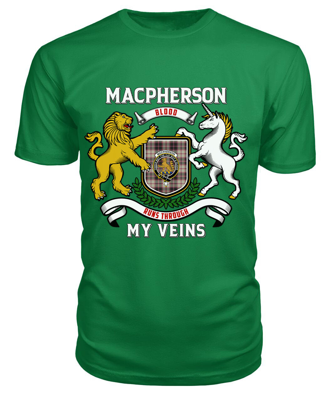 MacPherson Hunting Ancient Tartan Crest 2D T-shirt - Blood Runs Through My Veins Style