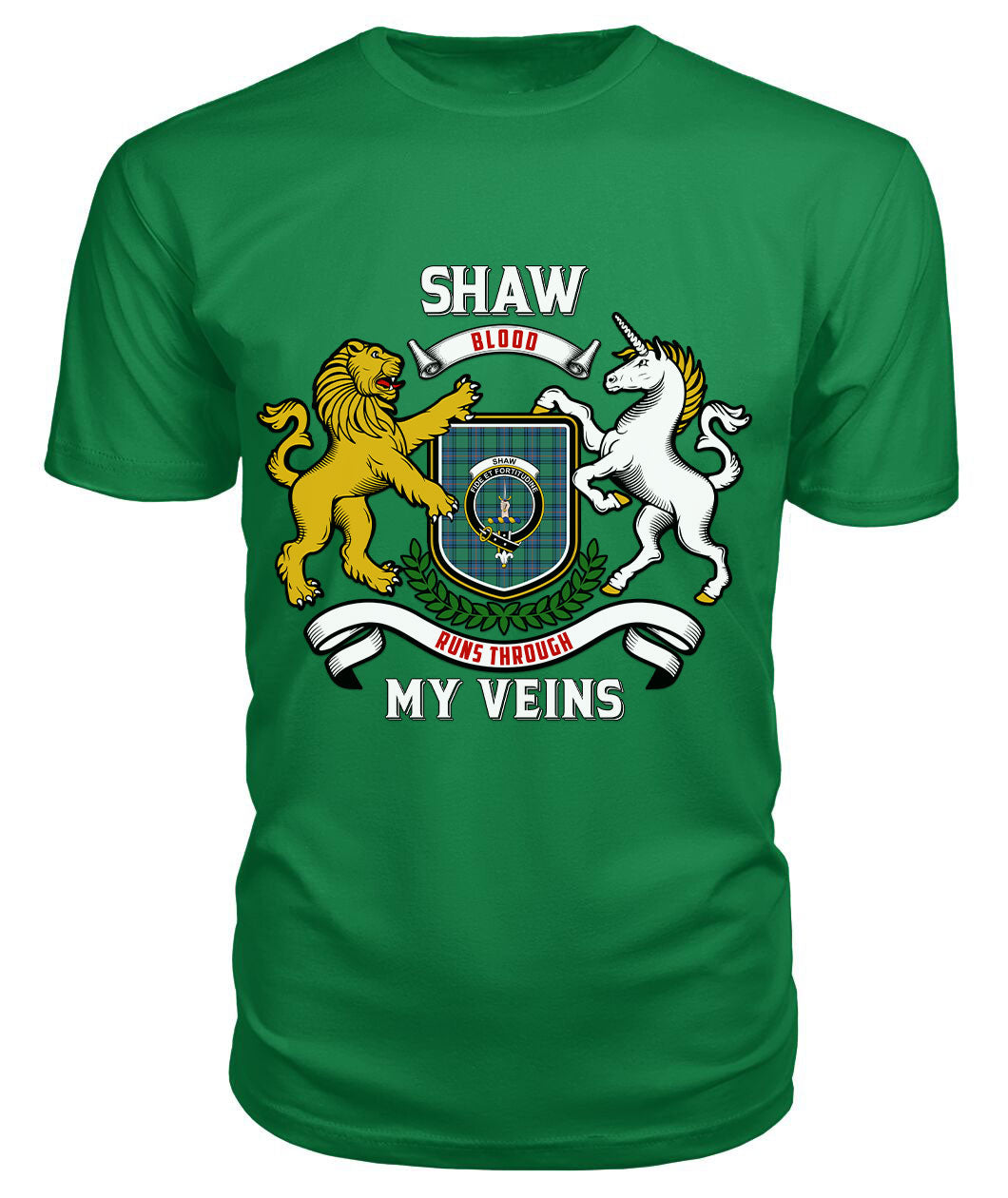 Shaw Ancient Tartan Crest 2D T-shirt - Blood Runs Through My Veins Style