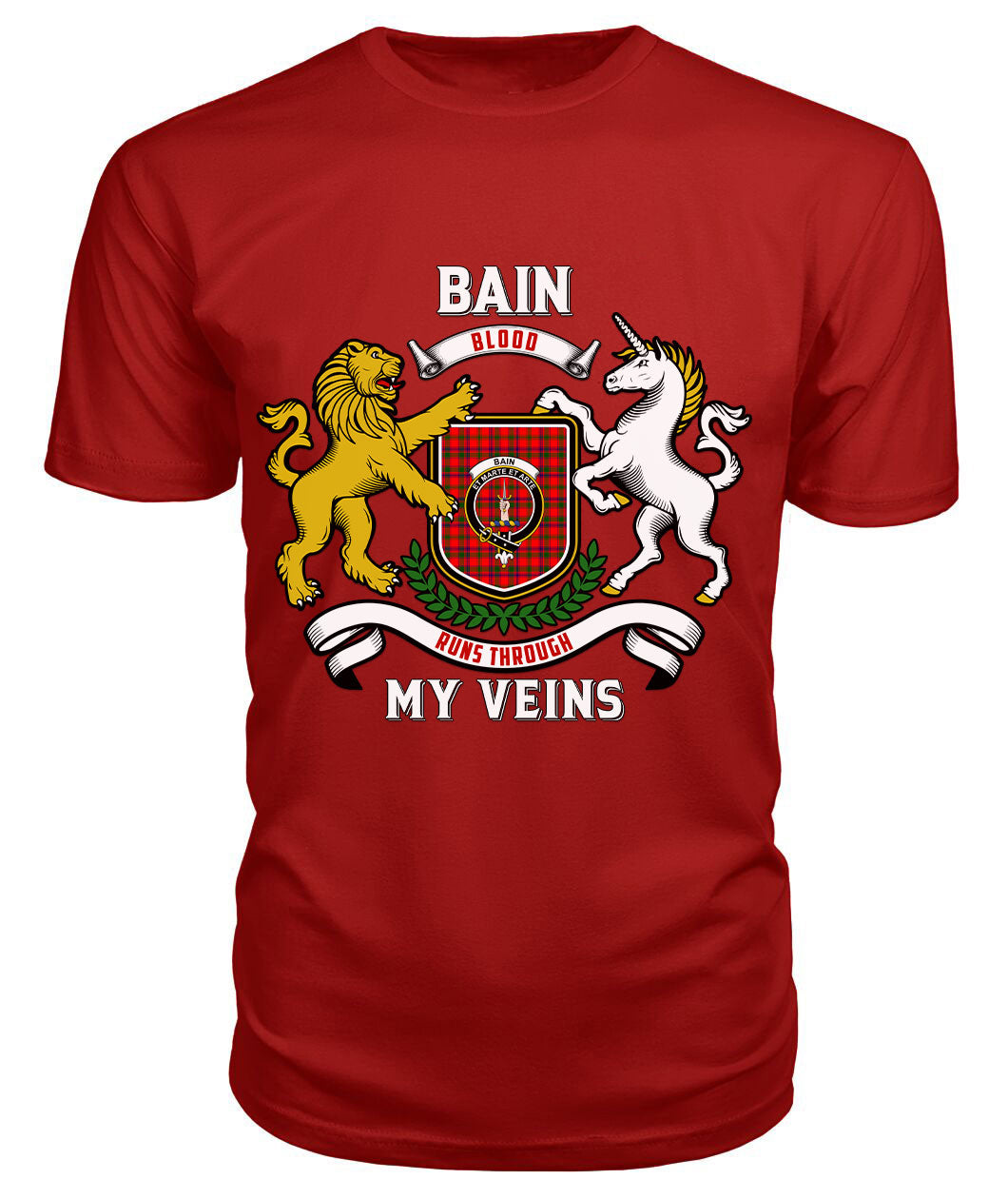 Bain Tartan Crest 2D T-shirt - Blood Runs Through My Veins Style