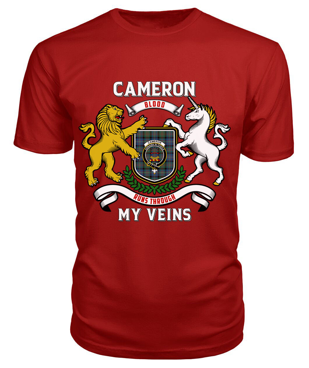 Cameron of Erracht Ancient Tartan Crest 2D T-shirt - Blood Runs Through My Veins Style