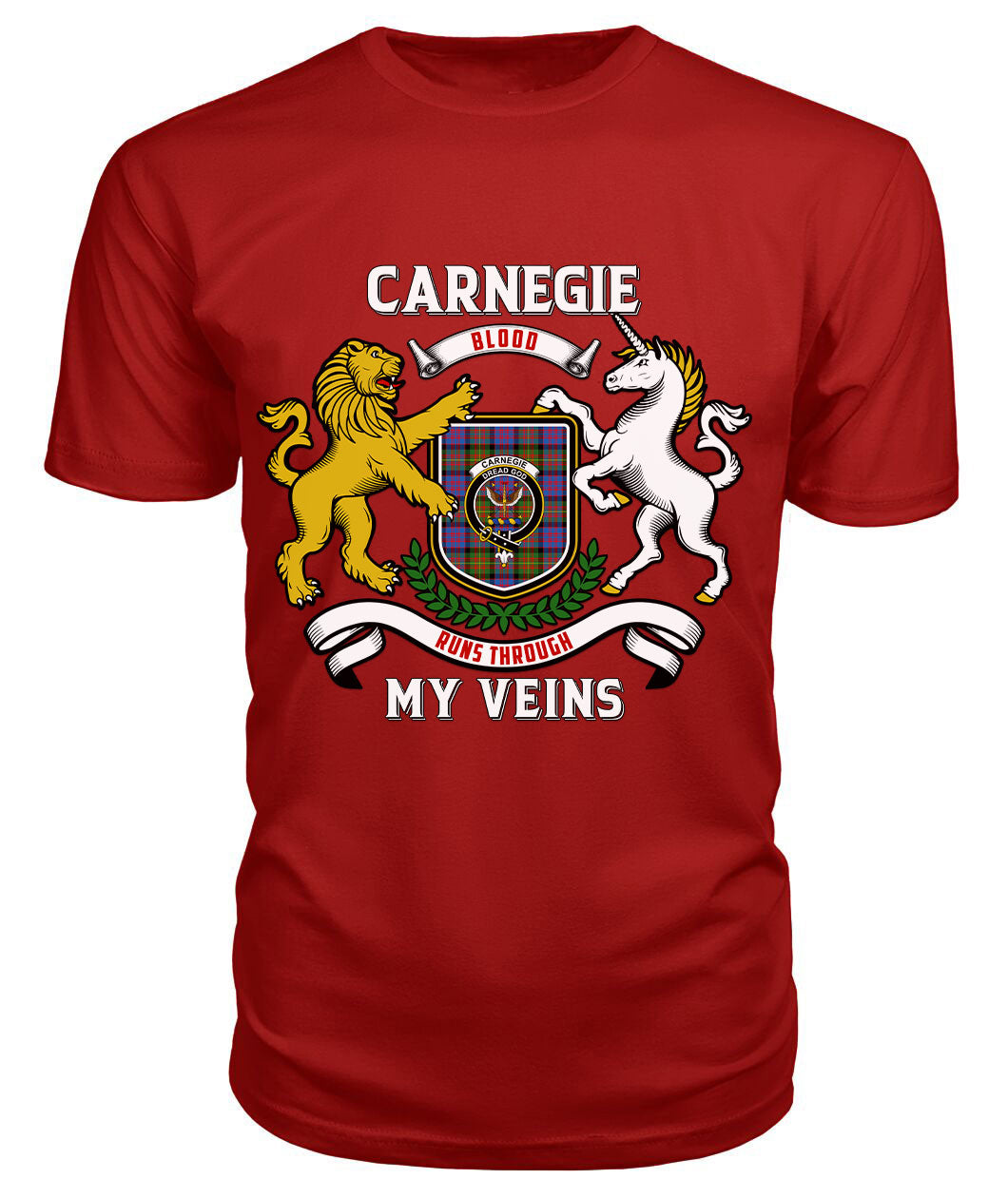 Carnegie Ancient Tartan Crest 2D T-shirt - Blood Runs Through My Veins Style