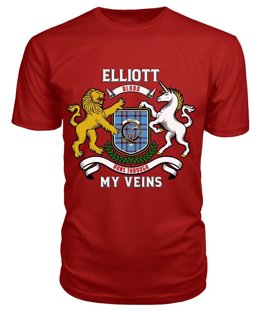 Elliott Ancient Tartan Crest 2D T-shirt - Blood Runs Through My Veins Style