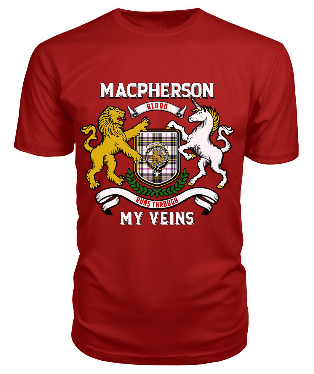 MacPherson Dress Modern Tartan Crest 2D T-shirt - Blood Runs Through My Veins Style