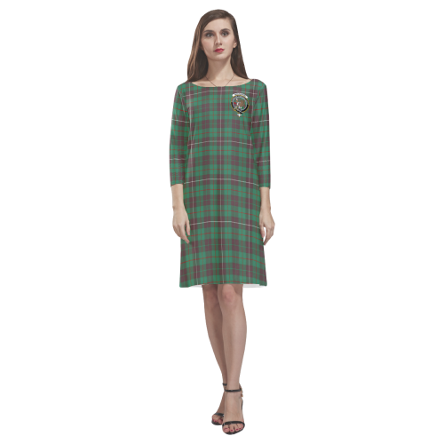 MacKinnon Hunting Ancient Tartan Dress - Round Neck Dress Clan Badge