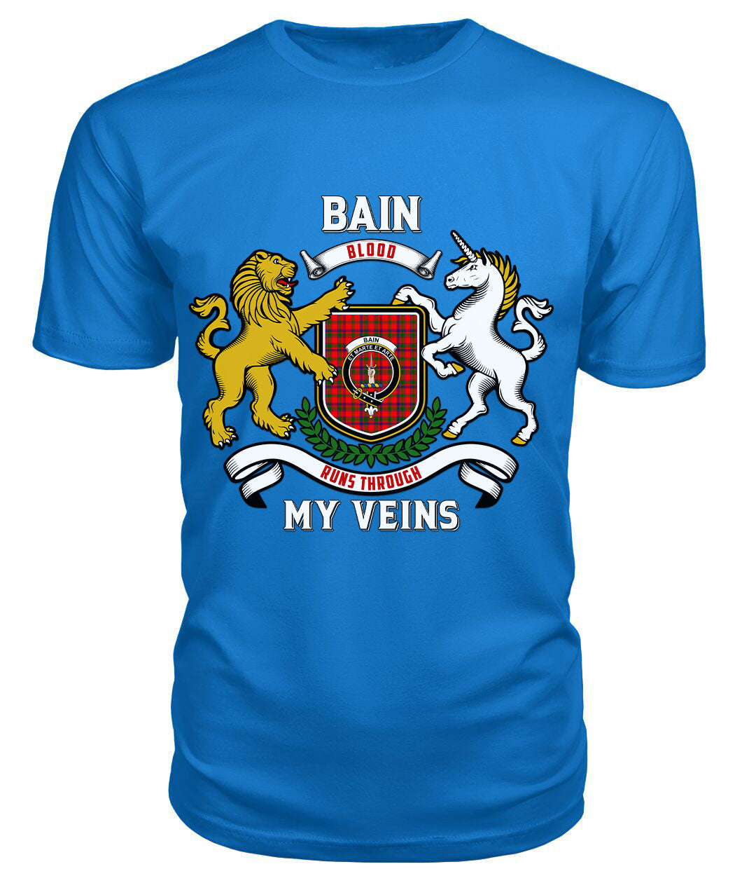 Bain Tartan Crest 2D T-shirt - Blood Runs Through My Veins Style