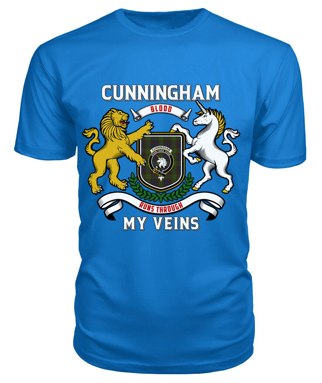 Cunningham Hunting Modern Tartan Crest 2D T-shirt - Blood Runs Through My Veins Style