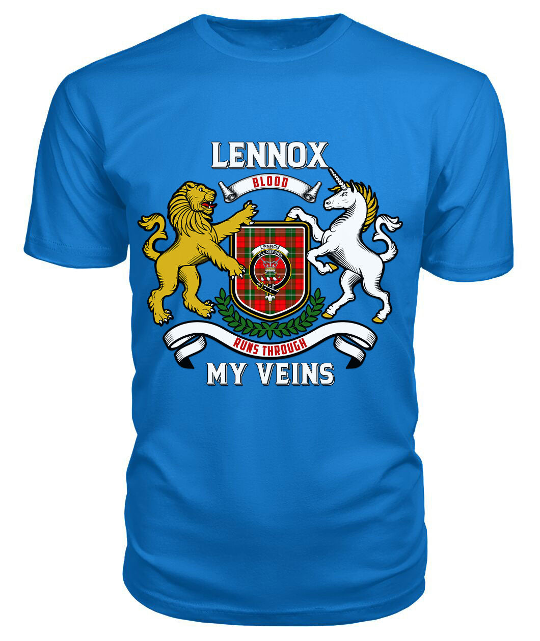 Lennox (Lennox Kincaid) Tartan Crest 2D T-shirt - Blood Runs Through My Veins Style