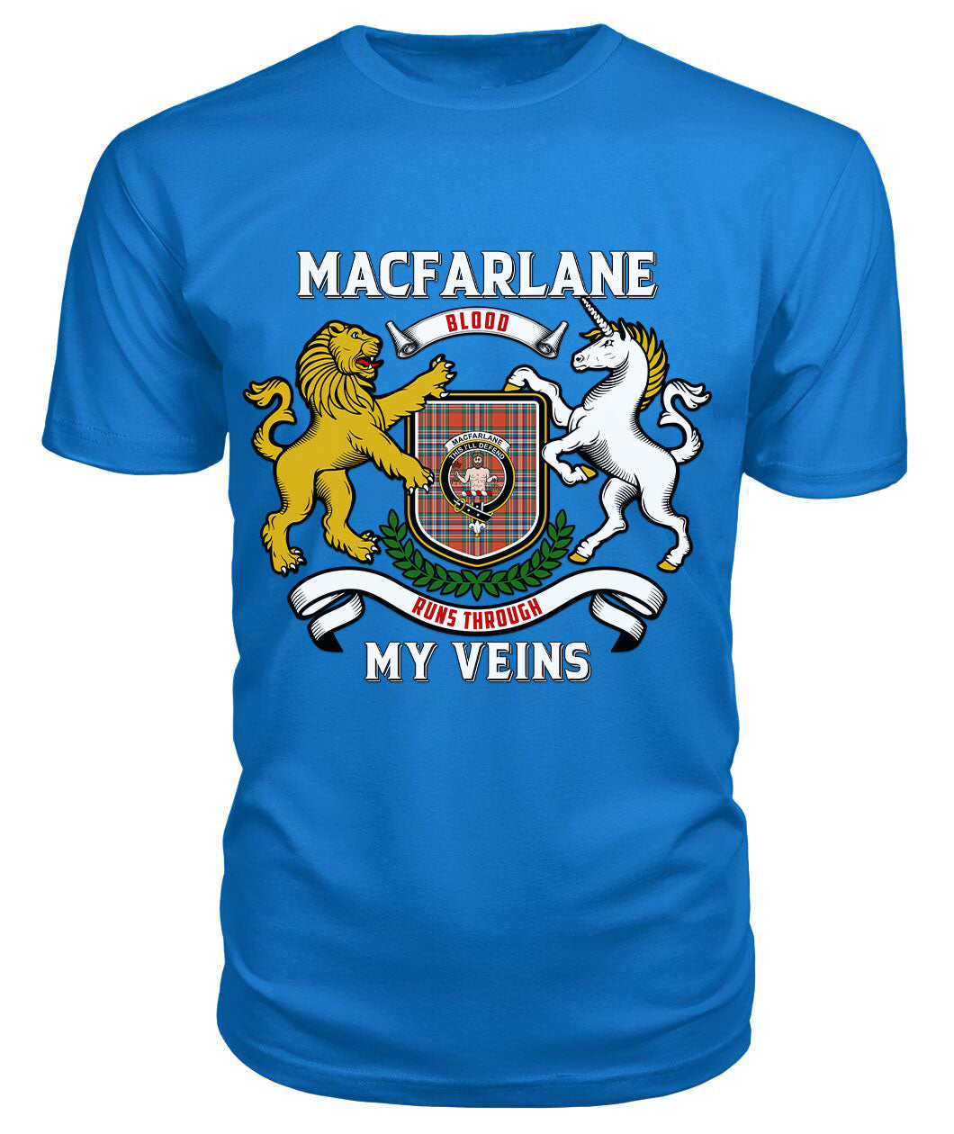 MacFarlane Ancient Tartan Crest 2D T-shirt - Blood Runs Through My Veins Style