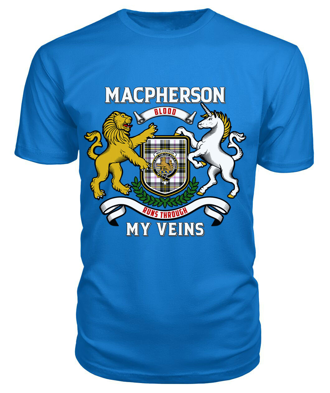 MacPherson Dress Modern Tartan Crest 2D T-shirt - Blood Runs Through My Veins Style