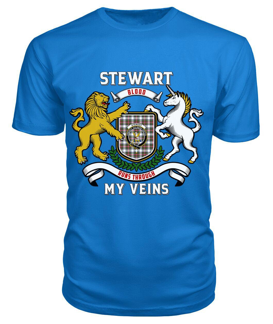 Stewart Dress Modern Tartan Crest 2D T-shirt - Blood Runs Through My Veins Style